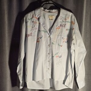 Maeve Blue and White Button Down Shirt